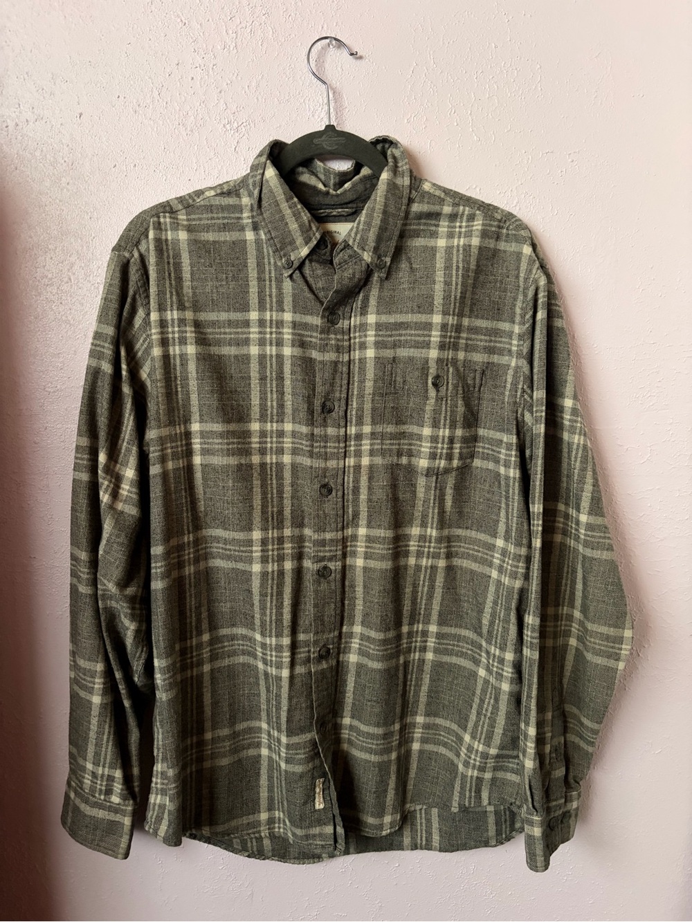 Weatherproof Olive & Cream Plaid Long-Sleeve Button Shirt